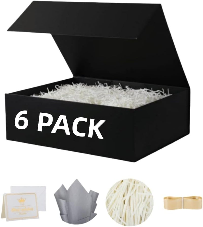 UoeRing 6 Pack Black Gift Box 11.5x8x4 inch Luxury Gift Box Bulk for Presents with Magnetic Lid Collapsible,Birthday,Groomsman,Contains Card, Ribbon, Tissue Paper,Shredded Paper Fille - Image 1